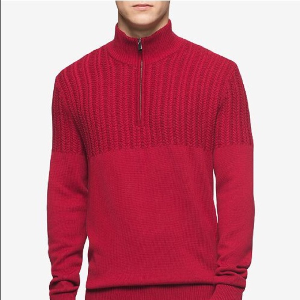 Calvin Klein Mens Half Zip MultiTexture Turtleneck